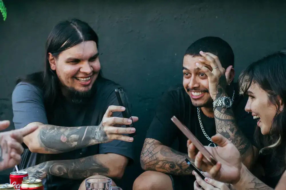 Players laughing together in a casual setting